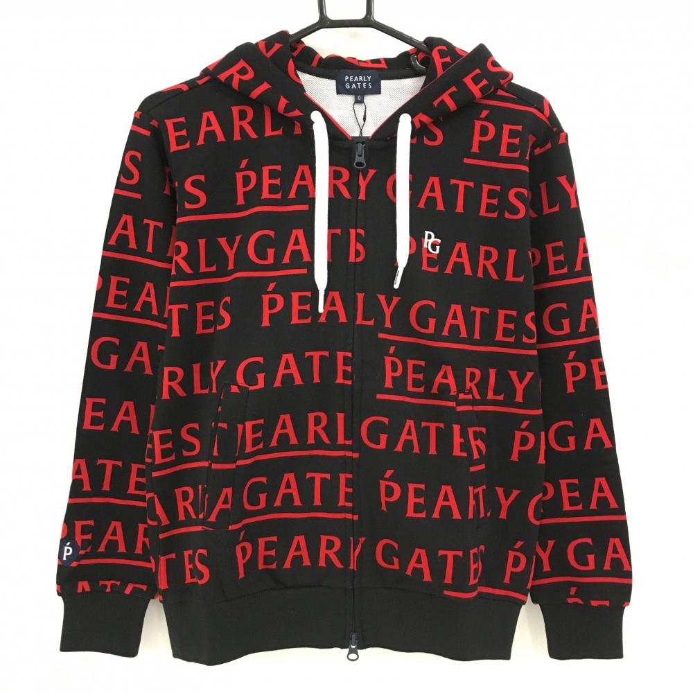 【新品】パーリーゲイツ ジップパーカー 黒×レッド ロゴ総柄 ブルゾン レディース 0(S) ゴルフウェア PEARLY GATES