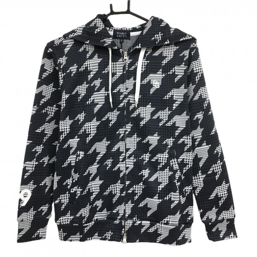 【新品】パーリーゲイツ ジップパーカー ダークネイビー×白 千鳥柄 後ろ裾ロゴ レディース 0(S) ゴルフウェア PEARLY GATES