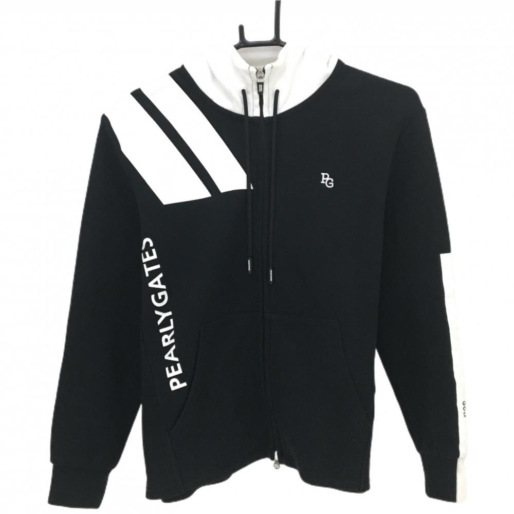 パーリーゲイツ ジップパーカー 黒×白 バイカラー ブルゾン  レディース 0(S) ゴルフウェア PEARLY GATES