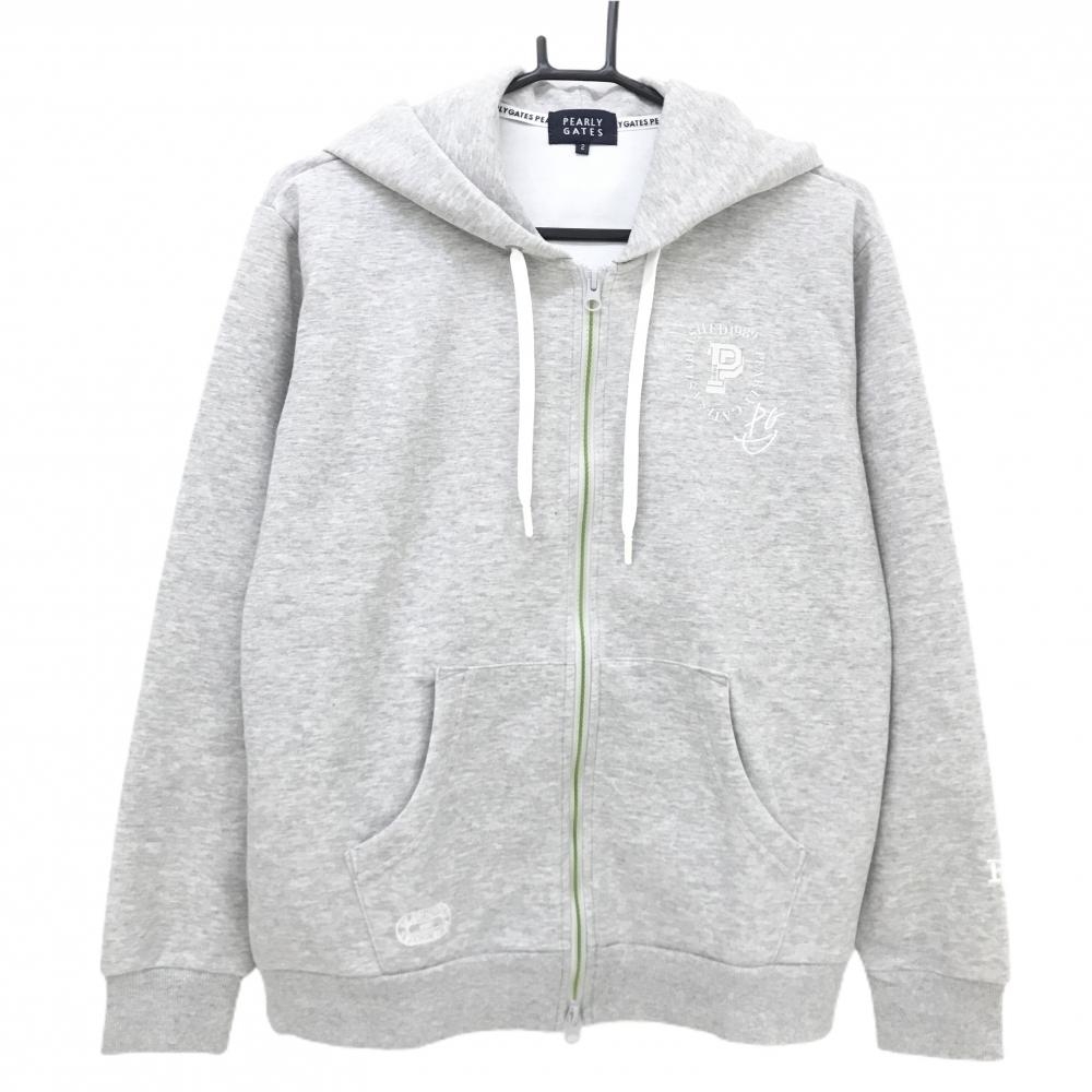 【超美品】パーリーゲイツ ジップパーカー 杢グレー×ライトグリーン  レディース 2(L) ゴルフウェア 2025年モデル PEARLY GATES