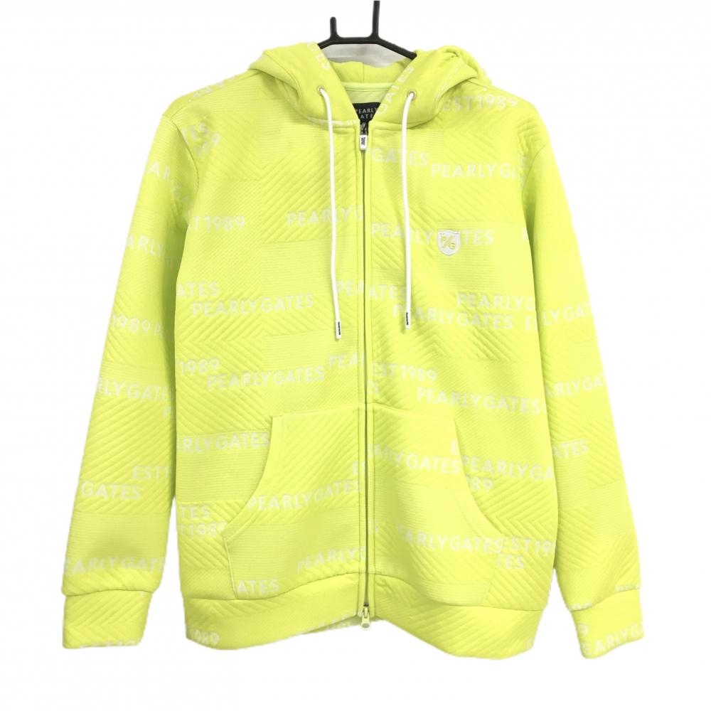 【新品】パーリーゲイツ ジップパーカー イエロー×白 ロゴ総柄 キルティング風 ブルゾン  レディース 2(L) ゴルフウェア PEARLY GATES