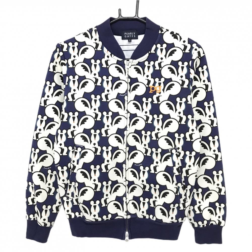 パーリーゲイツ ジャケットブルゾン ブルー×白 リス総柄 レディース 0(S) ゴルフウェア PEARLY GATES
