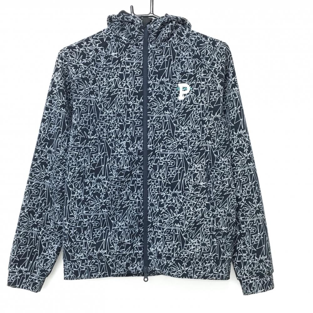 【超美品】パーリーゲイツ ジップパーカー ネイビー×白 総柄 フード  レディース 1(M) ゴルフウェア 2025年モデル PEARLY GATES