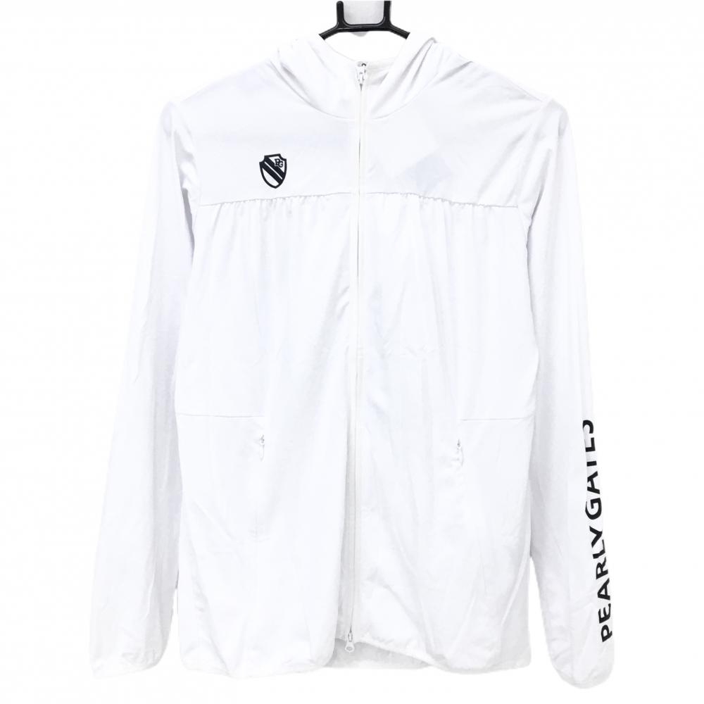 【新品】パーリーゲイツ ジップパーカー 白×黒 袖ロゴ UVカット ブルゾン レディース 2(L) ゴルフウェア PEARLY GATES