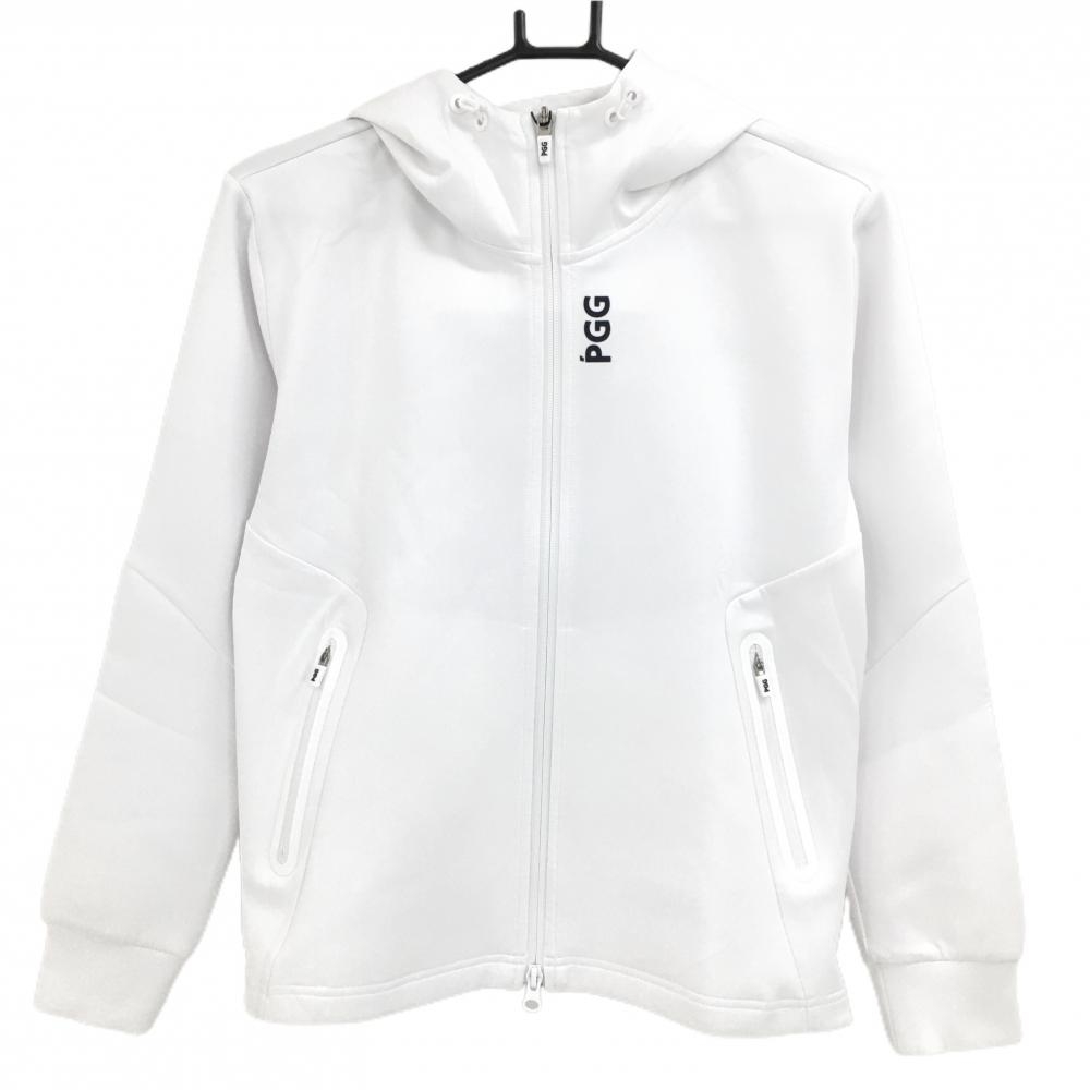 【新品】PGGパーリーゲイツ ジップパーカー 白×ネイビー サイドファスナー ロゴプリント レディース 0(S) ゴルフウェア PEARLY GATES