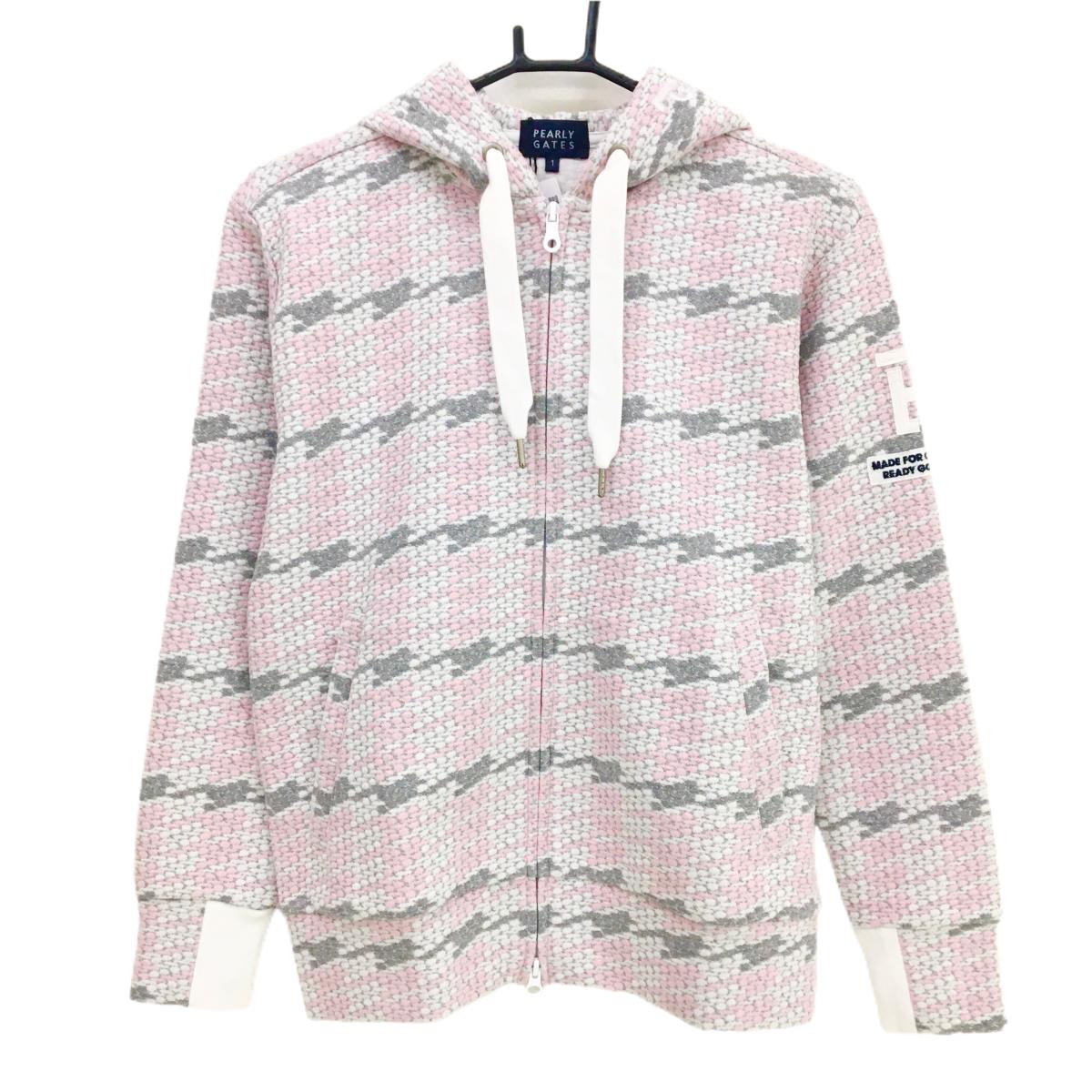 【新品】パーリーゲイツ ジップパーカー ピンク×グレー ボーダー調 凸凹生地 レディース 1(M) ゴルフウェア PEARLY GATES
