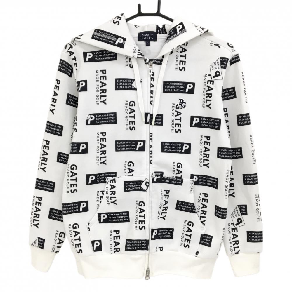 パーリーゲイツ ジップパーカー 白×ダークネイビー 総柄 ダブルジップ  レディース 0(S) ゴルフウェア PEARLY GATES