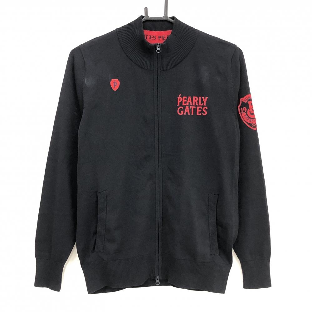 パーリーゲイツ ニットジャケット 黒×レッド ロゴ  レディース 1(M) ゴルフウェア PEARLY GATES