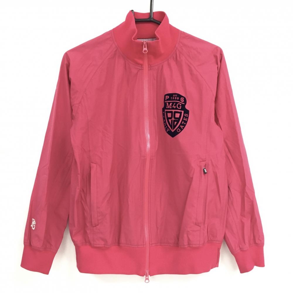 パーリーゲイツ ジャケットブルゾン ピンク×ダークネイビー フロッキーロゴ ダブルジップ  レディース 1(M) ゴルフウェア PEARLY GATES