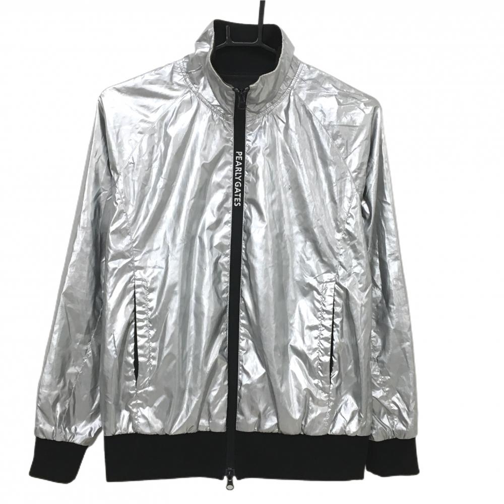 パーリーゲイツ ジャケットブルゾン シルバー×黒 背面ロゴ 裏地メッシュ  レディース 0(S) ゴルフウェア PEARLY GATES