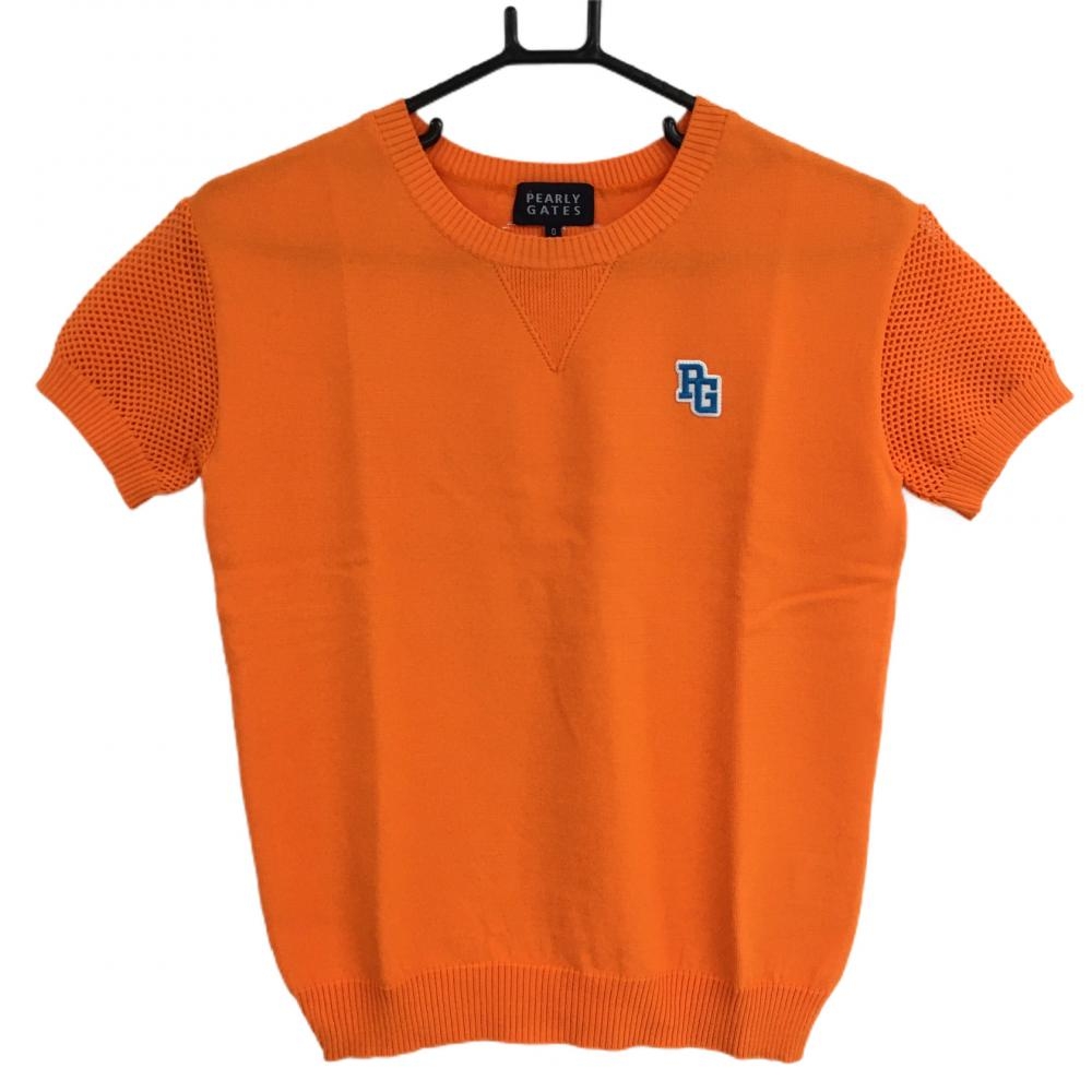 【超美品】パーリーゲイツ 半袖セーター オレンジ 袖背面透かし編み ニット レディース 0(S) ゴルフウェア PEARLY GATES