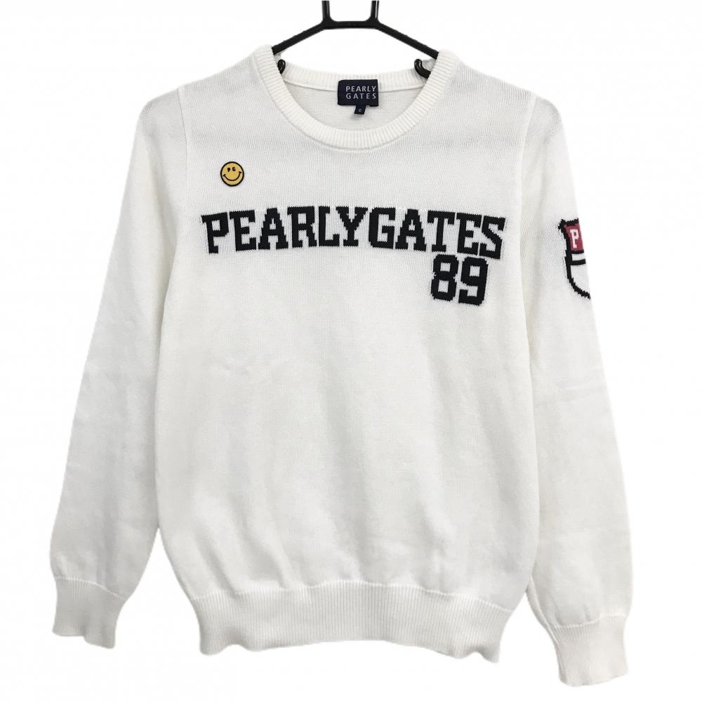 パーリーゲイツ セーター 白 フロントロゴ コットン100％ ニコちゃん スマイル ニット レディース 0(S) ゴルフウェア PEARLY GATES