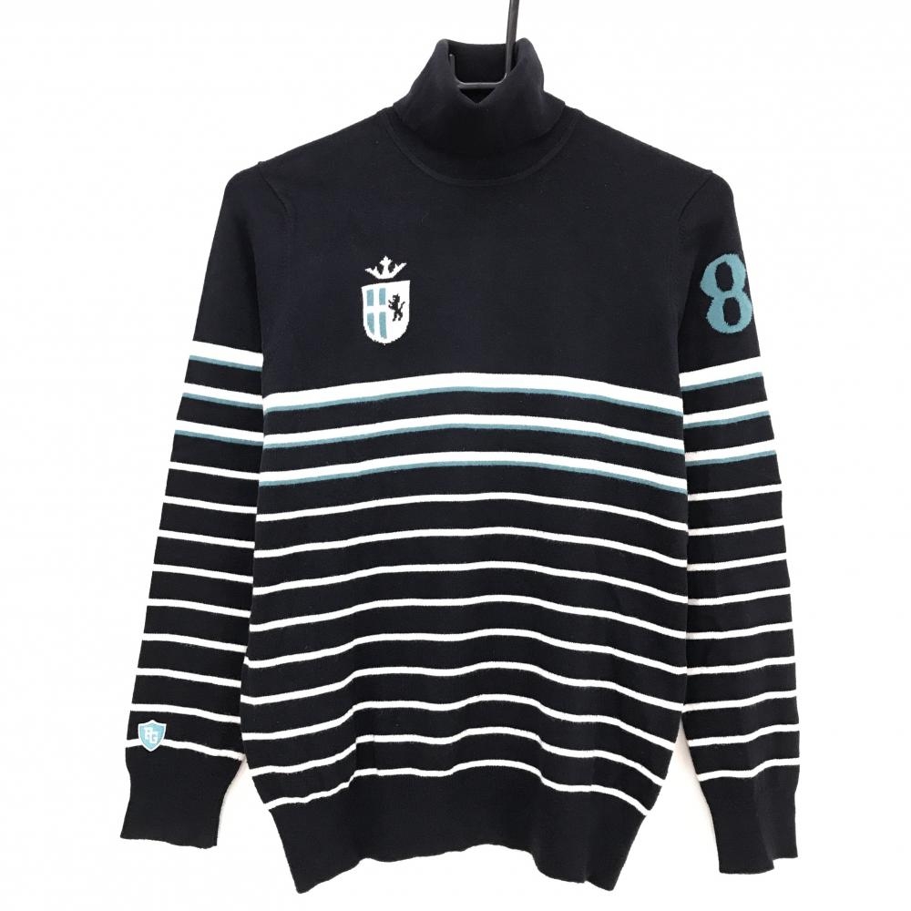 パーリーゲイツ タートルネックセーター ネイビー×白 ボーダー 胸ロゴ ニット  レディース 1(M) ゴルフウェア PEARLY GATES