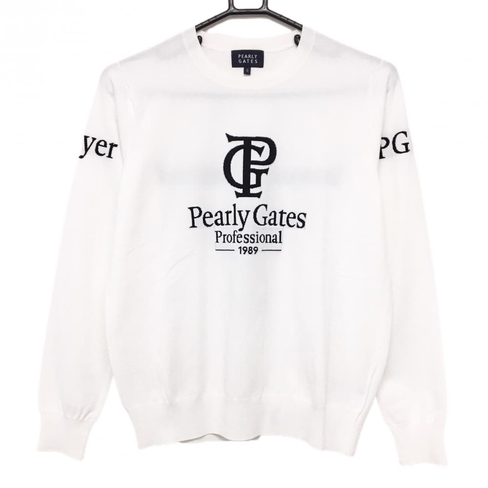 【超美品】パーリーゲイツ セーター 白×黒 背面一部メッシュ ニット  レディース 0(S) ゴルフウェア 2024年モデル PEARLY GATES