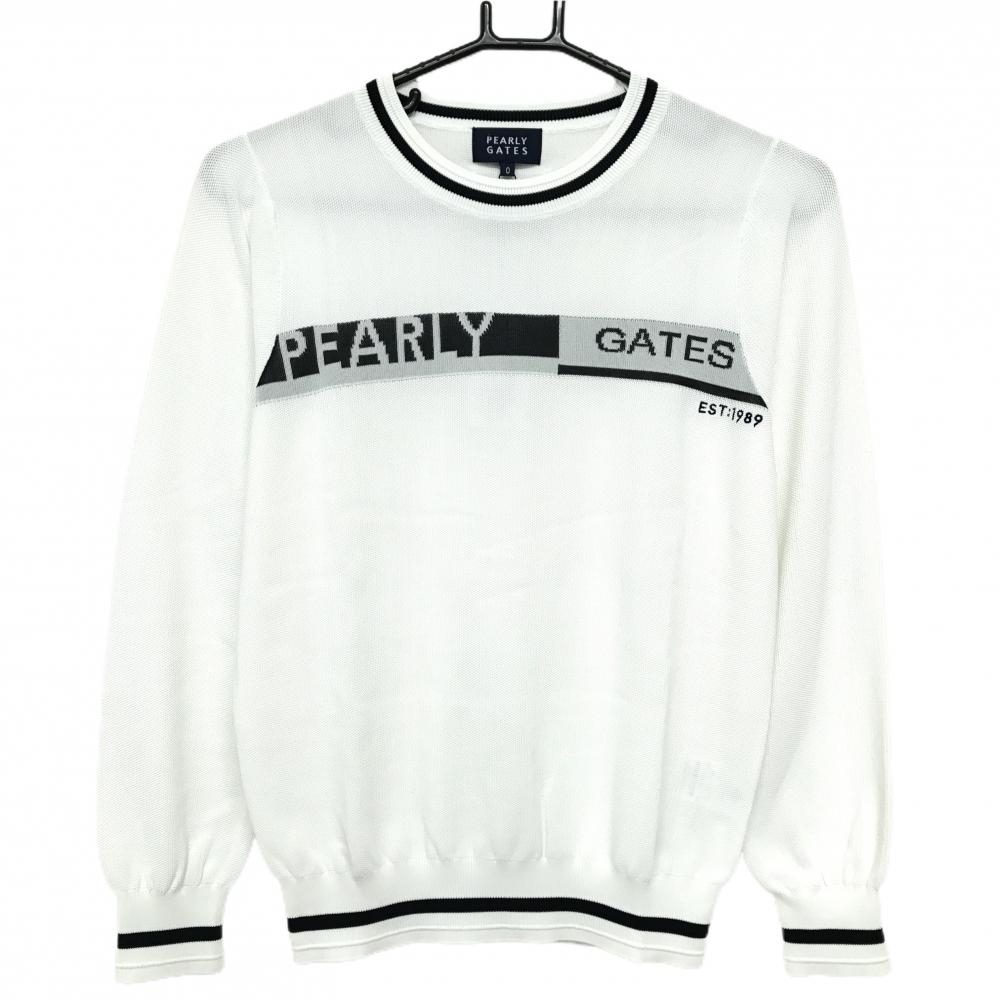 【新品】パーリーゲイツ セーター 白×黒 フロントロゴ 薄手 ニット レディース 0(S) ゴルフウェア PEARLY GATES