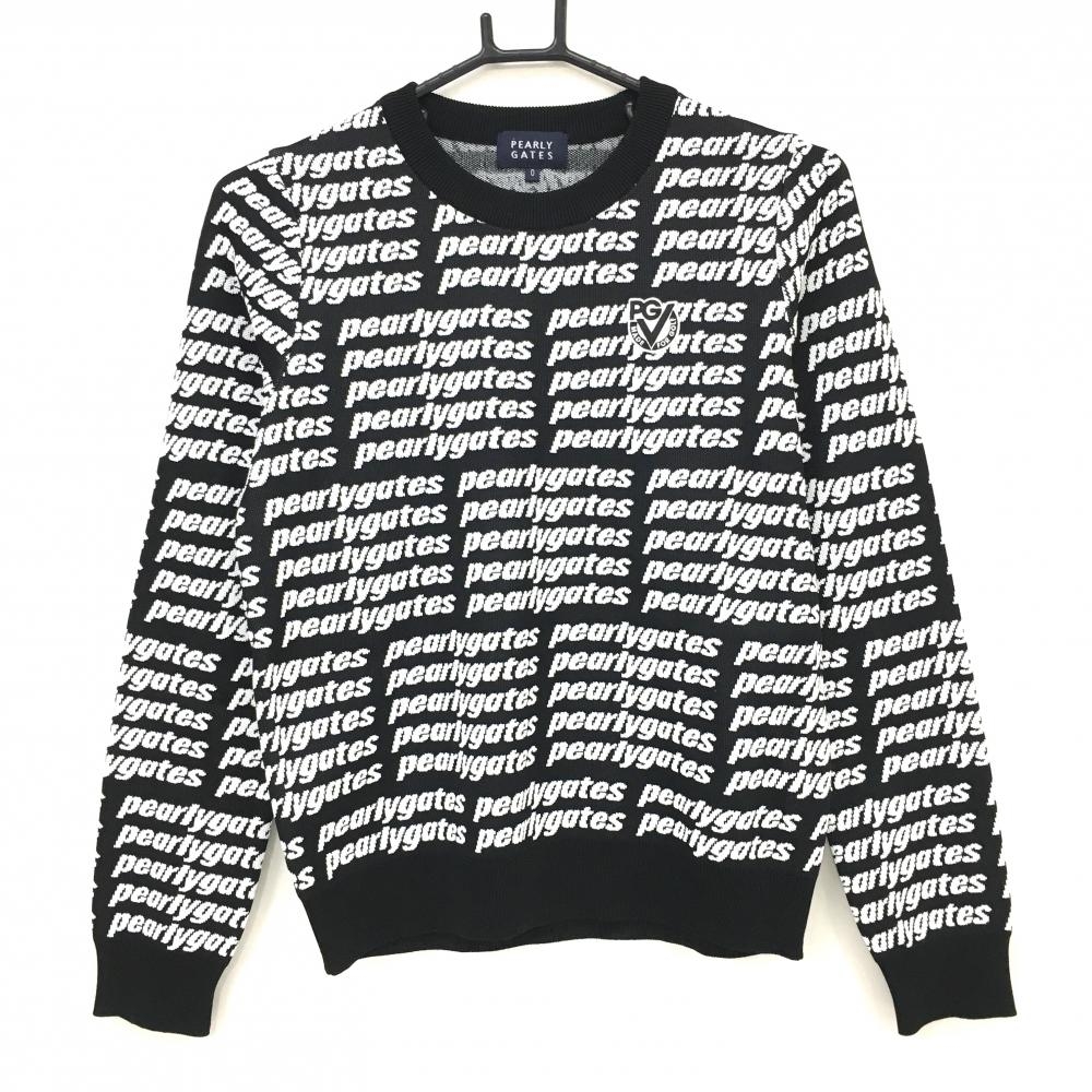 【超美品】パーリーゲイツ セーター ネイビー×白 ロゴ総柄 ワッペン ニット レディース 0(S) ゴルフウェア PEARLY GATES