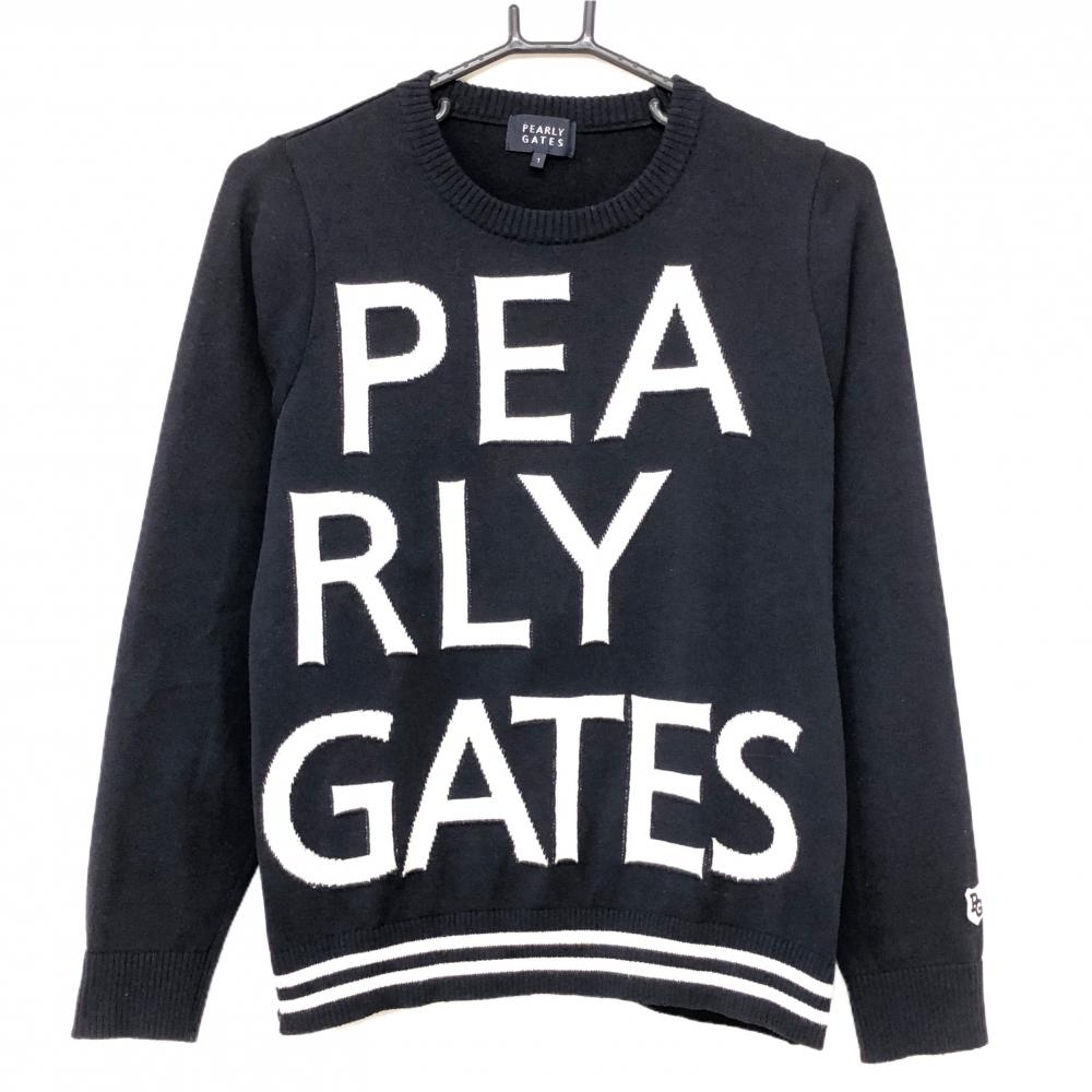 【超美品】パーリーゲイツ セーター ネイビー×白 ビッグロゴ 麻混 ニット レディース  ゴルフウェア PEARLY GATES