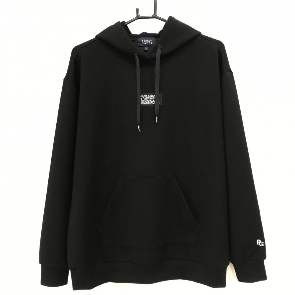 【超美品】パーリーゲイツ パーカー 黒 ダンボールニット レディース 1(M) ゴルフウェア 2024年モデル PEARLY GATES