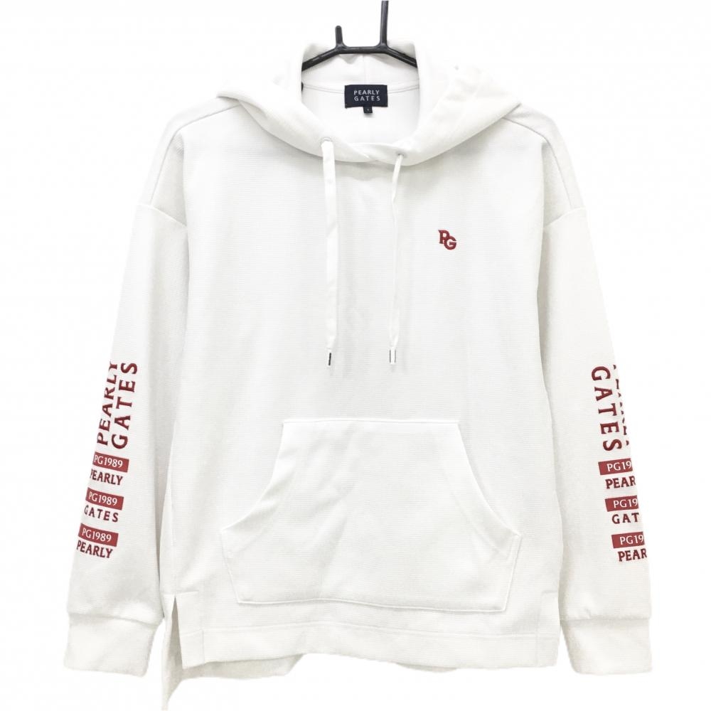 パーリーゲイツ パーカー 白×レッド 織生地  レディース 1(M) ゴルフウェア PEARLY GATES