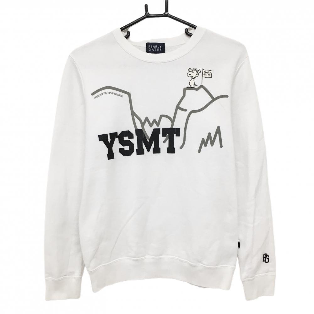 パーリーゲイツ×PEANUTS トレーナー 白×黒 スヌーピー スウェット コットン100％ レディース 1(M) ゴルフウェア PEARLY GATES