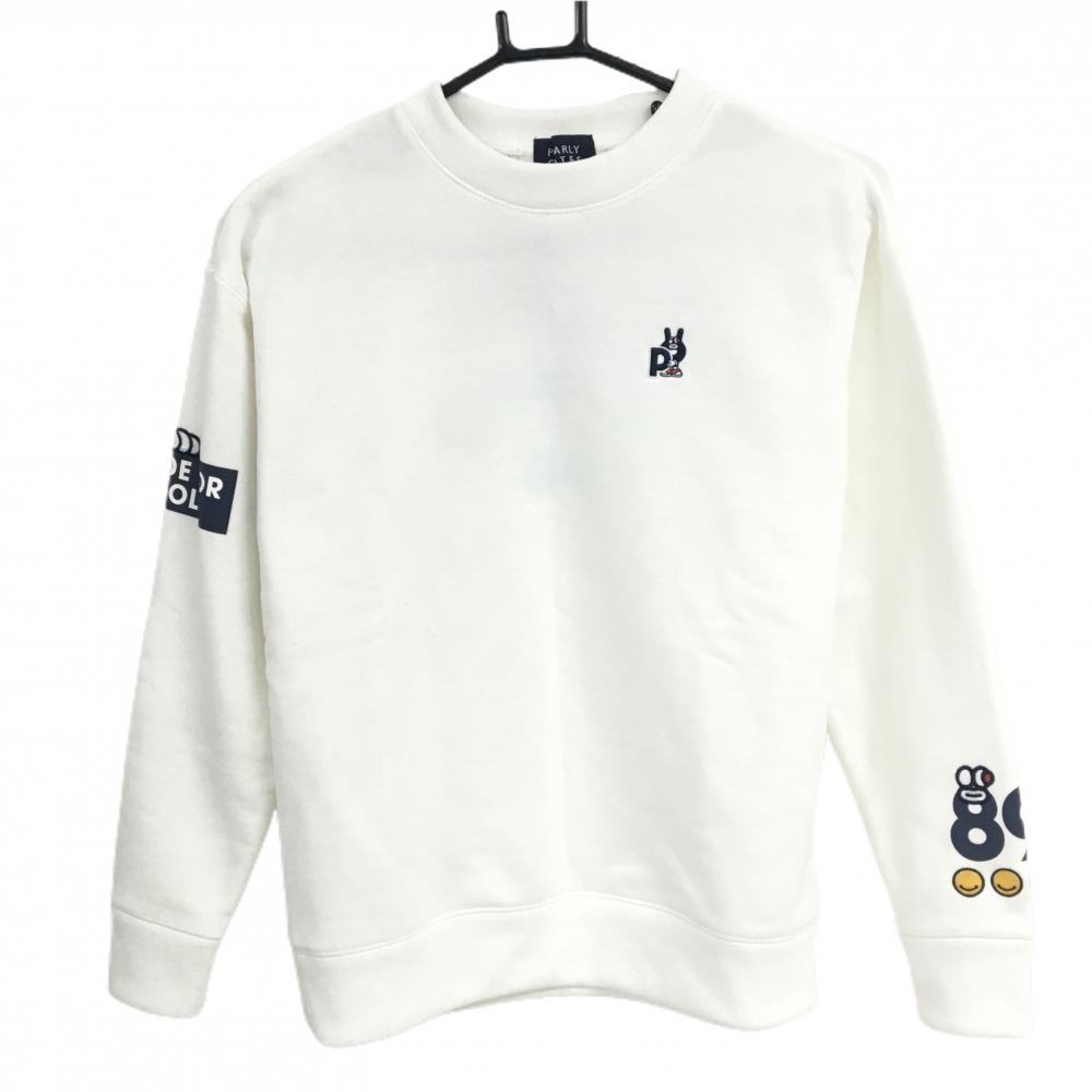 【美品】パーリーゲイツ トレーナー 白 バックプリント ニコちゃん スマイル レディース 0(S) ゴルフウェア PEARLY GATES