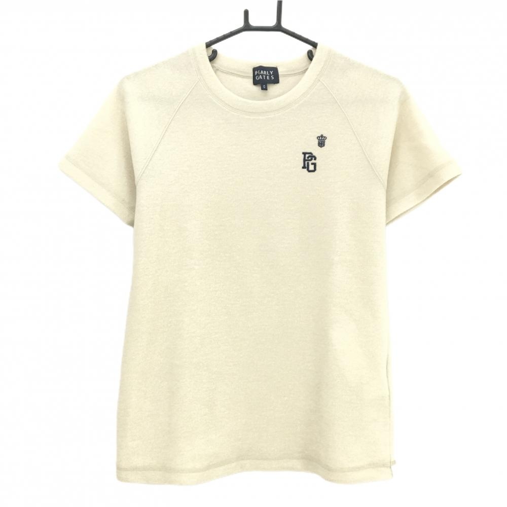 【美品】パーリーゲイツ 半袖フリーストレーナー アイボリー 裾ドローコード ロゴ刺しゅう  レディース 0(S) ゴルフウェア PEARLY GATES