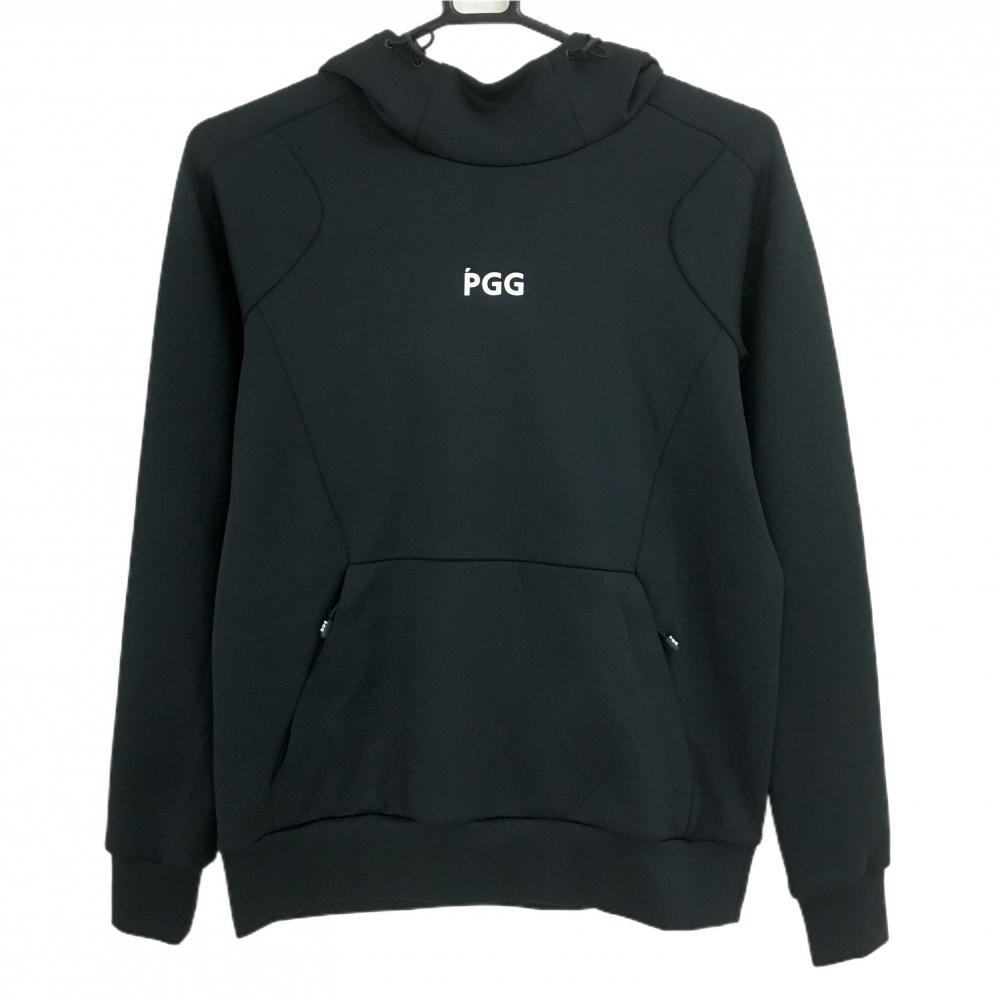 【超美品】PGGパーリーゲイツ パーカー 黒 バック裾ロゴ フードメッシュ裏地  レディース 0(S) ゴルフウェア PEARLY GATES