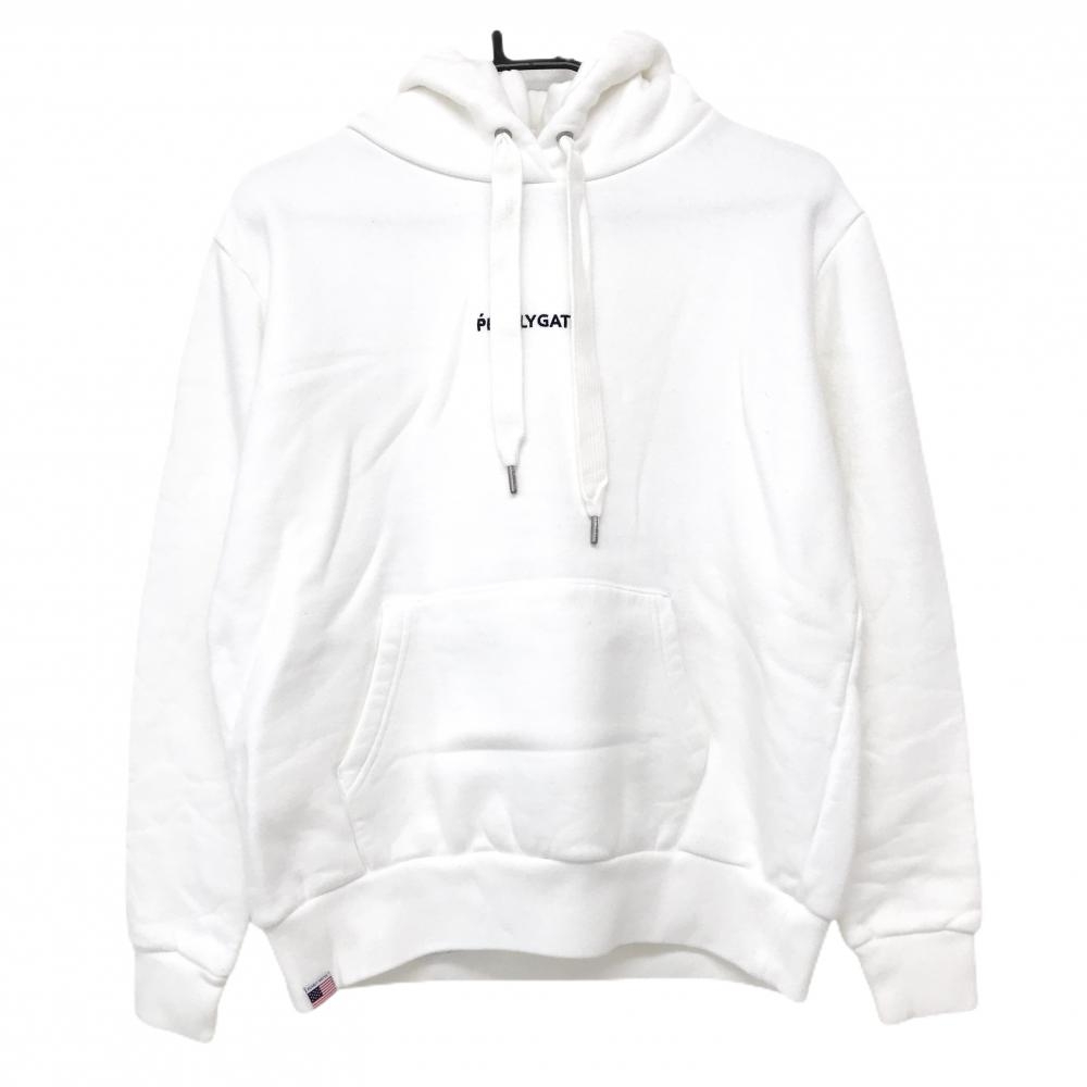 【超美品】パーリーゲイツ パーカー 白 ロゴ刺しゅう 裏起毛 コットン100%  レディース 1(M) ゴルフウェア PEARLY GATES