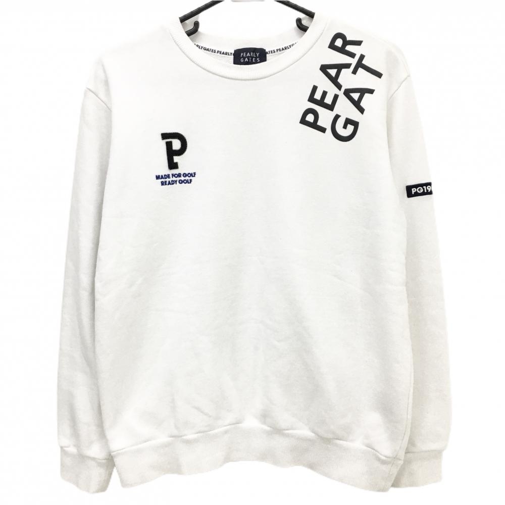 パーリーゲイツ トレーナー 白×ネイビー 肩ロゴ  レディース 2(L) ゴルフウェア PEARLY GATES