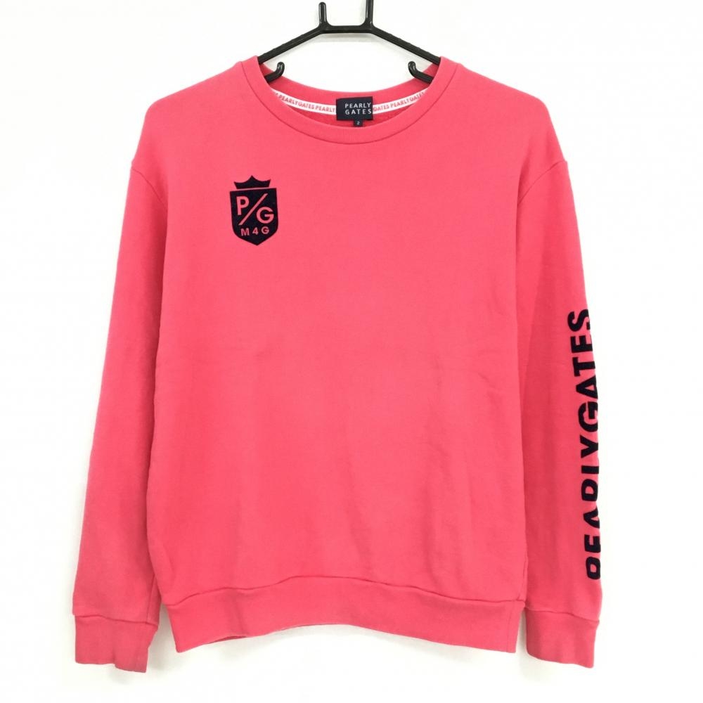 パーリーゲイツ トレーナー ピンク×ネイビー フロッキーロゴ  レディース 2(L) ゴルフウェア PEARLY GATES
