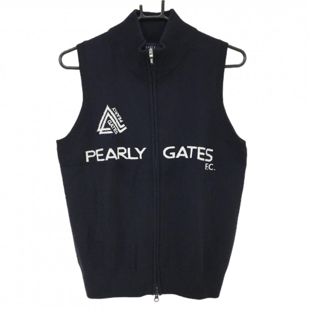 【超美品】パーリーゲイツ ニットジップベスト ネイビー×白 カシミヤ100％  レディース 0(S) ゴルフウェア 2024年モデル PEARLY GATES