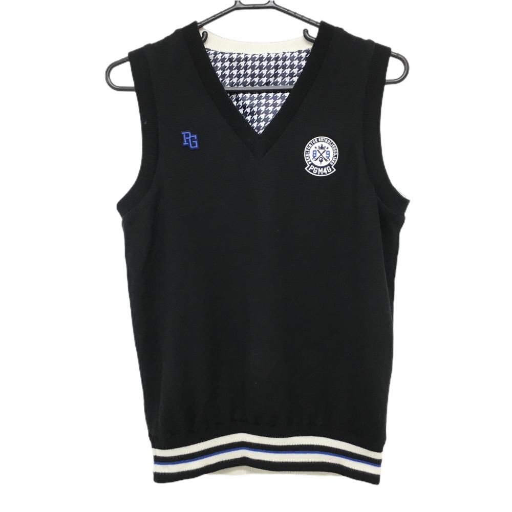【美品】パーリーゲイツ リバーシブルベスト 黒 Vネック 裏千鳥格子 レディース 1(M) ゴルフウェア PEARLY GATES