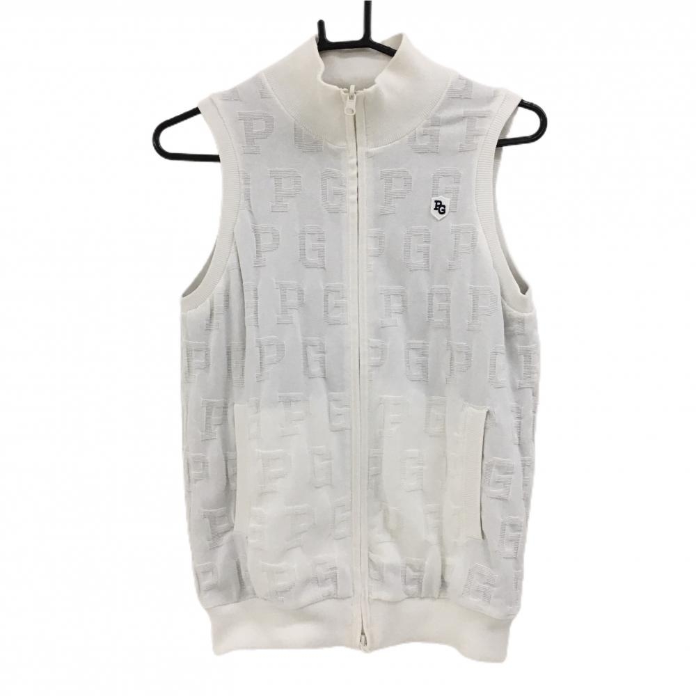 【超美品】パーリーゲイツ リバーシブルニットベスト 白 ロゴ総柄 裏黒 グレンチェック  レディース 1(M) ゴルフウェア PEARLY GATES