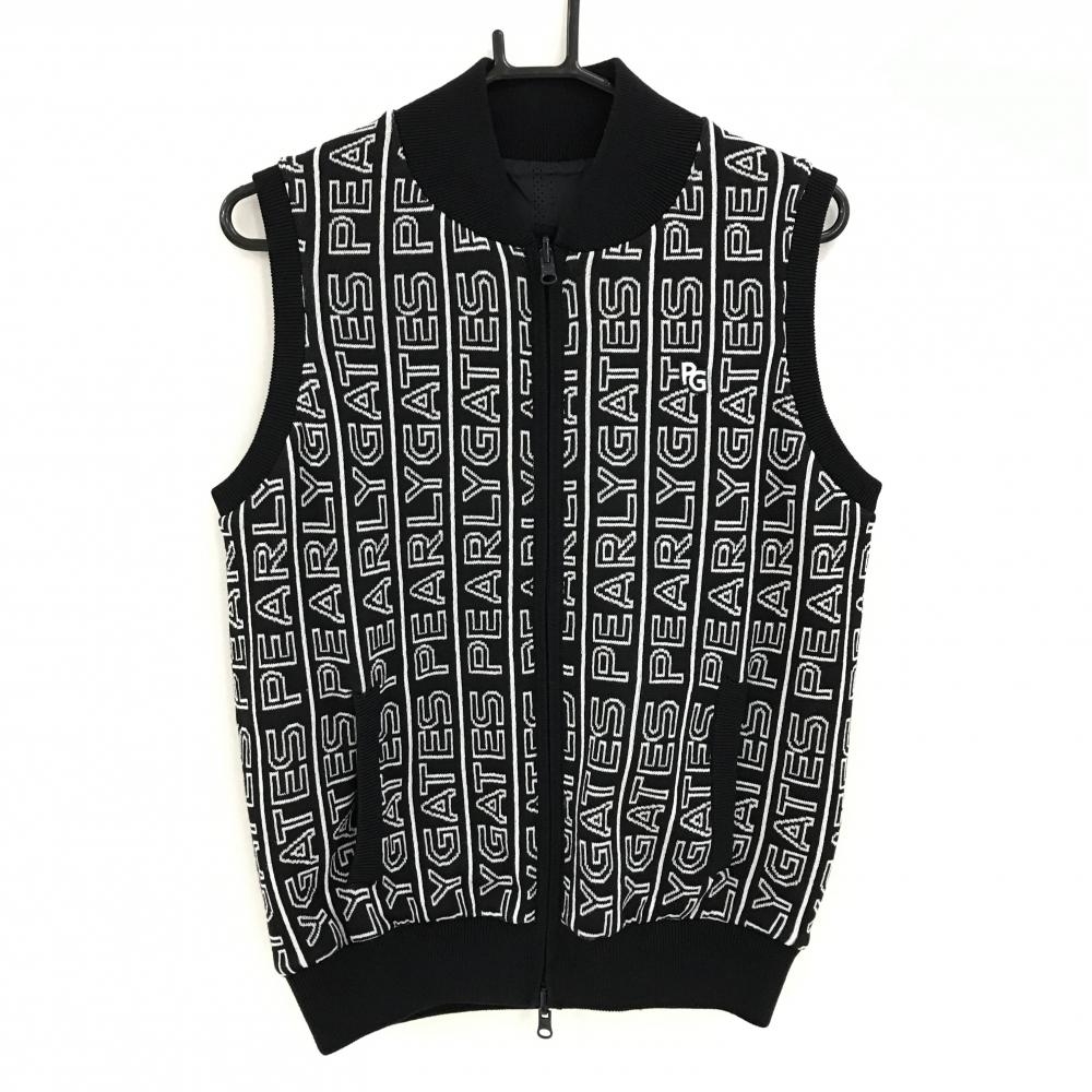 【美品】パーリーゲイツ アウターリバーシブルベスト ネイビー×白 ロゴ総柄  レディース 1(M) ゴルフウェア 2024年モデル PEARLY GATES
