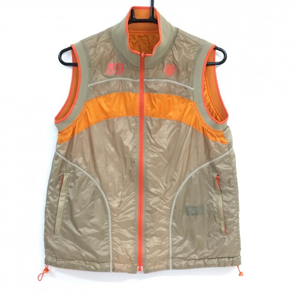 パーリーゲイツ 中綿リバーシブルベスト ベージュ×オレンジ ロゴプリント 片面キルティング  レディース 1(M) ゴルフウェア PEARLY GATES