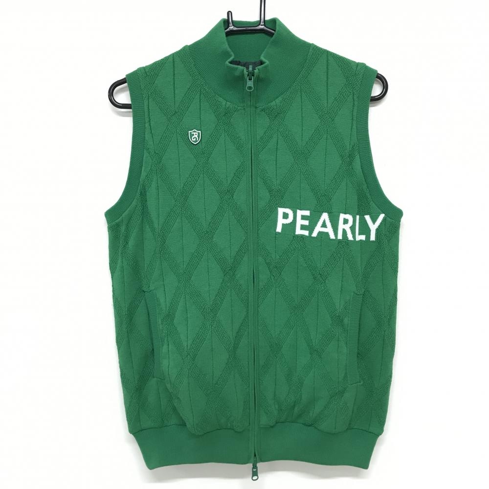 【超美品】パーリーゲイツ リバーシブルジップベスト グリーン×白 ニット レディース 2(L) ゴルフウェア 2023年モデル PEARLY GATES