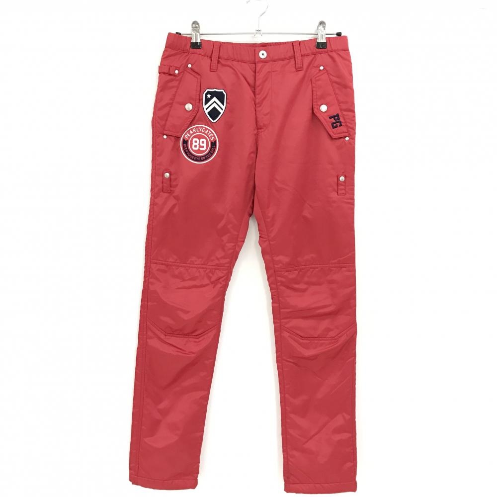 【美品】パーリーゲイツ 中綿パンツ レッド×ネイビー ロゴワッペン ウエストゴム  レディース 1(M) ゴルフウェア PEARLY GATES