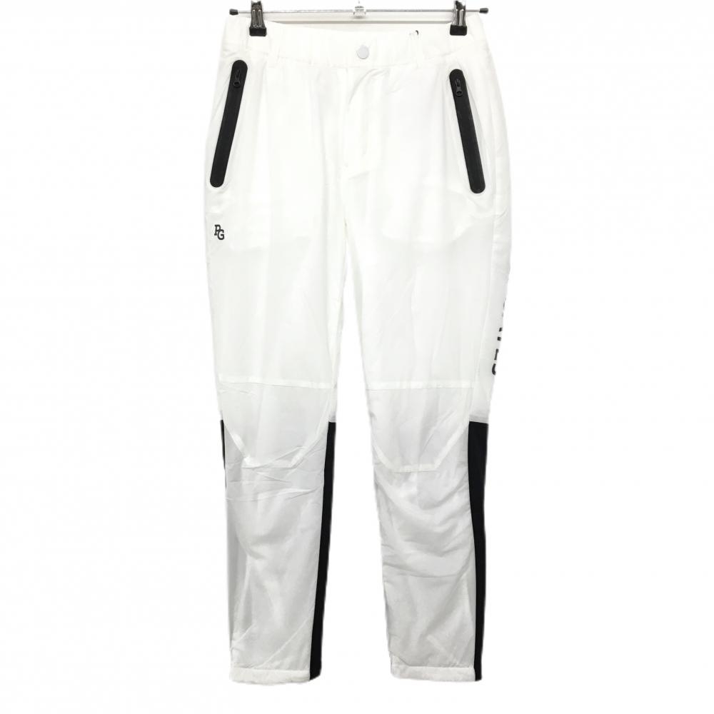 【新品】パーリーゲイツ 中綿ナイロンパンツ 白×黒 ロゴプリント 裏起毛 裾ジップ レディース 0(S) ゴルフウェア PEARLY GATES