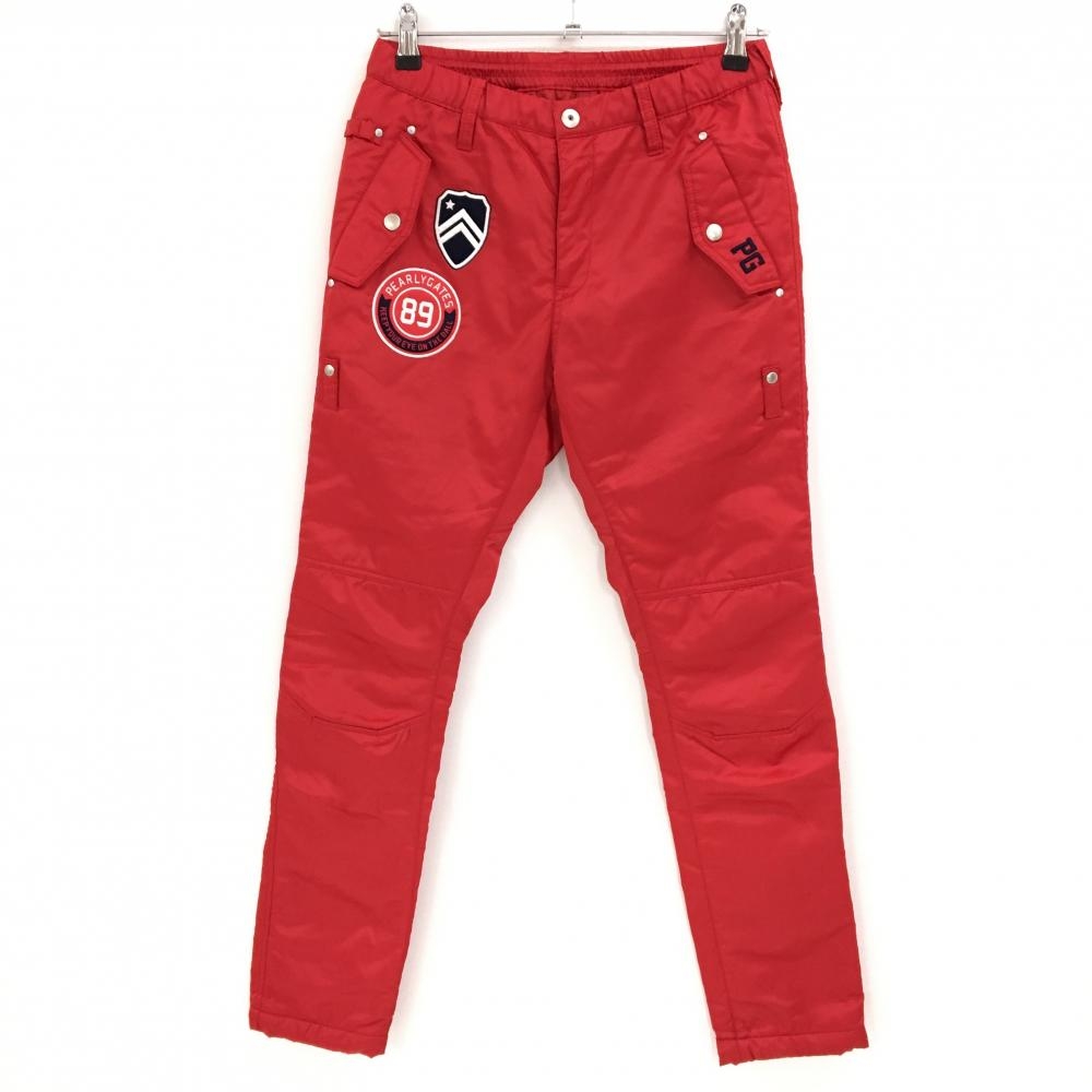 【美品】パーリーゲイツ 中綿パンツ レッド 裾ドローコード ロゴ刺しゅう レディース 0(S) ゴルフウェア PEARLY GATES