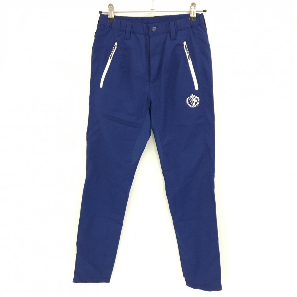 【超美品】パーリーゲイツ パンツ ネイビー×白 蓄熱裏地 ウエストゴム ロゴプリント レディース 00(XS) ゴルフウェア PEARLY GATES