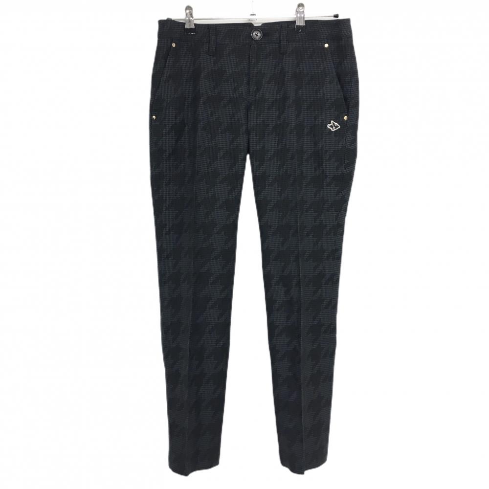 【美品】パーリーゲイツ パンツ グレー×黒 グレンチェック ウール混 裏地付 レディース 1(M) ゴルフウェア PEARLY GATES