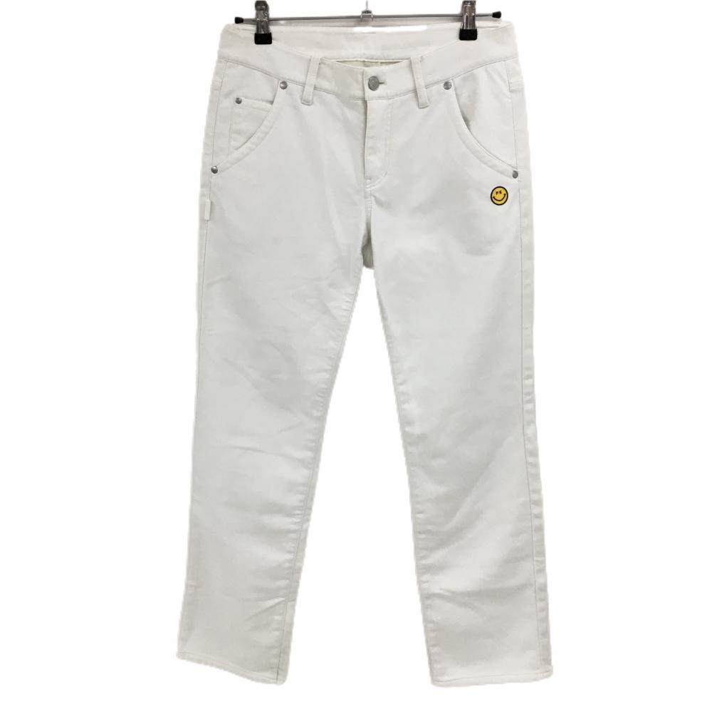 パーリーゲイツ パンツ 白 裏起毛 ニコちゃん スマイル  レディース 2(L) ゴルフウェア PEARLY GATES