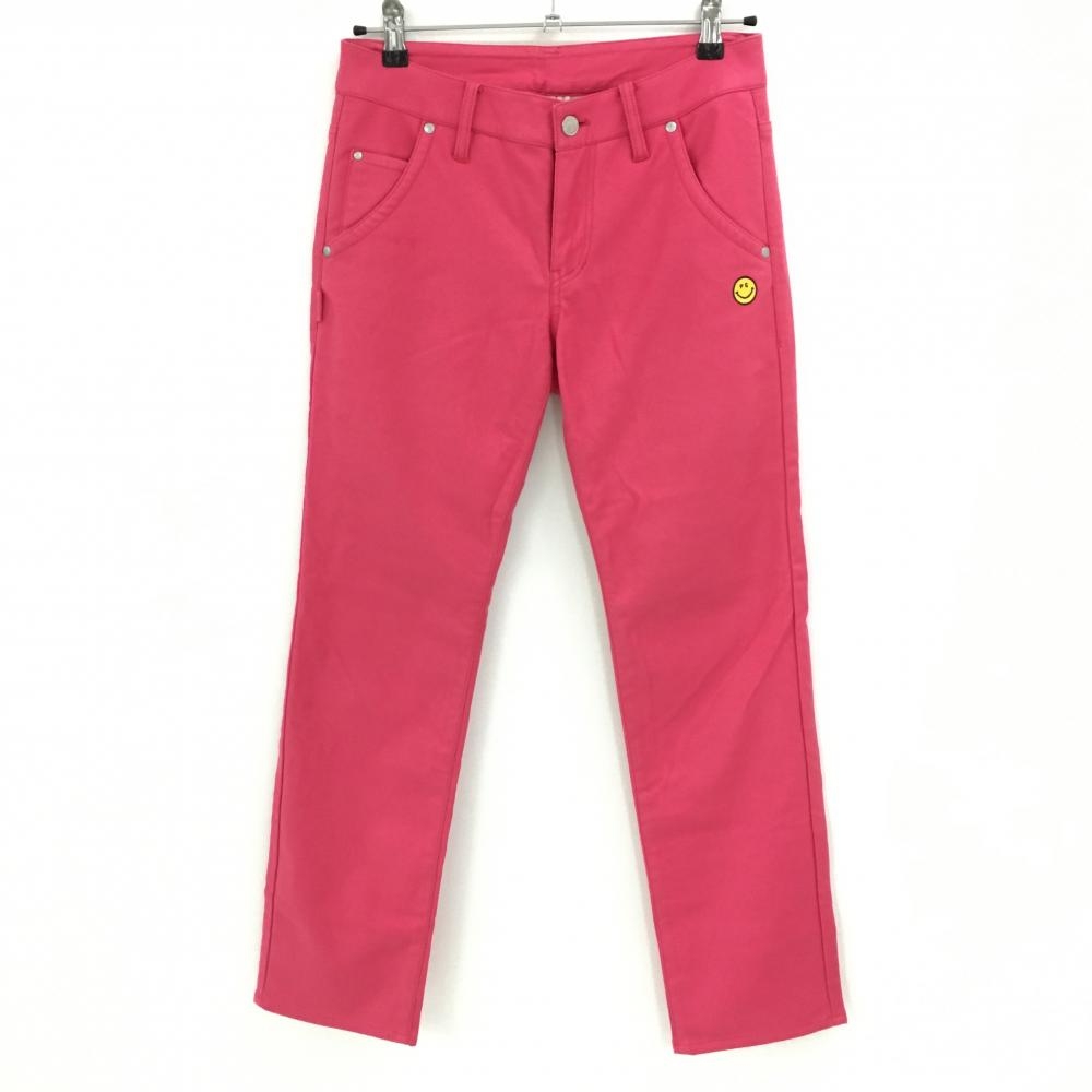 【美品】パーリーゲイツ パンツ レッドピンク 裏起毛 ストレッチ ニコちゃん スマイル レディース 1(M) ゴルフウェア PEARLY GATES