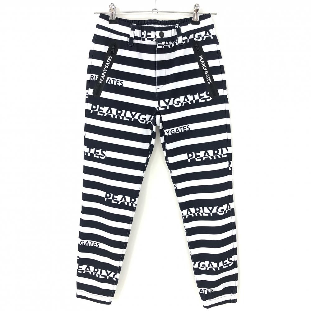 【新品】パーリーゲイツ ジョガーパンツ 白×ネイビー ボーダー 裏微起毛 ウエストゴム レディース 00(XS) ゴルフウェア PEARLY GATES
