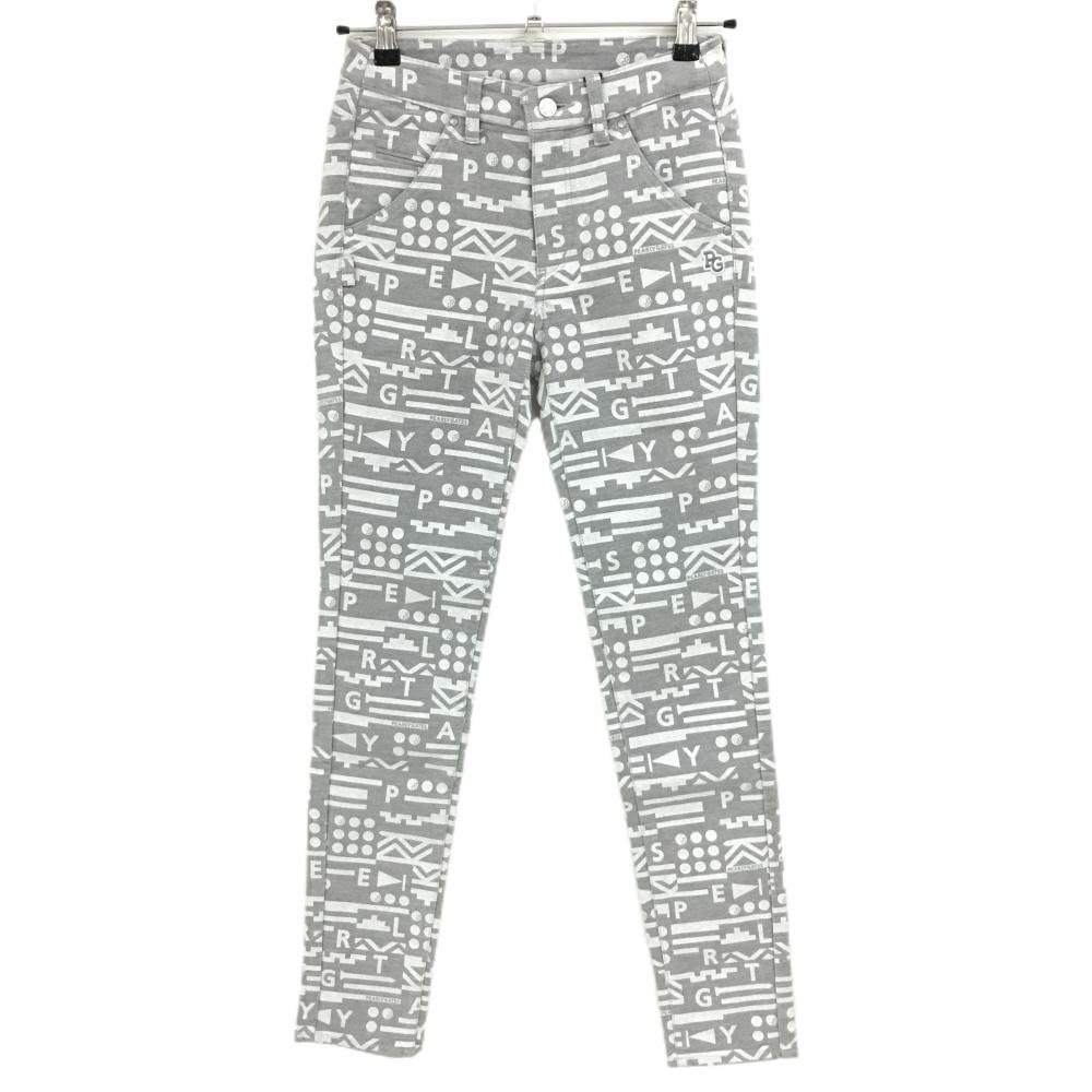 【新品】パーリーゲイツ パンツ グレー×白 総柄 ロゴ刺しゅう ストレッチ 表微起毛 レディース 00(XS) ゴルフウェア PEARLY GATES