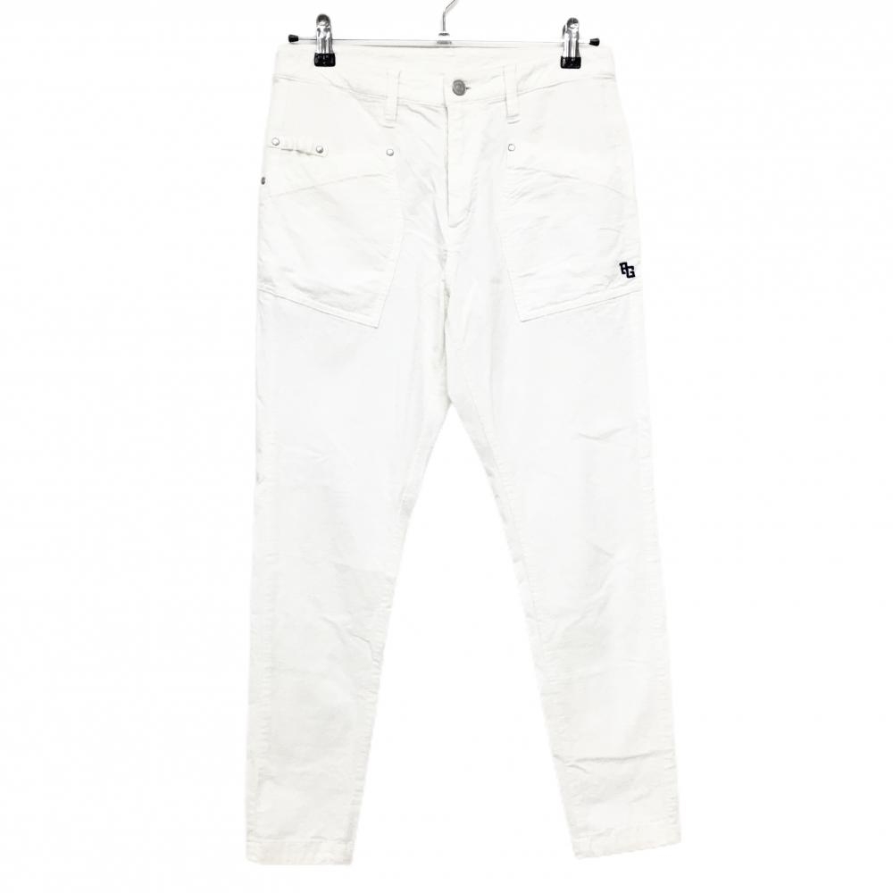 【美品】パーリーゲイツ コーデュロイパンツ 白 ロゴネイビー ティー装着可  レディース 0(S) ゴルフウェア PEARLY GATES