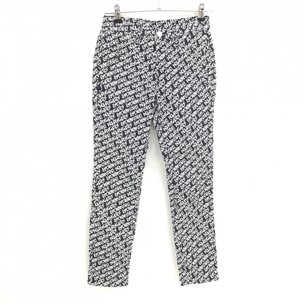 パーリーゲイツ パンツ ネイビー×白 ロゴ総柄 裏地付 秋冬 ストレッチ レディース 00(XS) ゴルフウェア PEARLY GATES