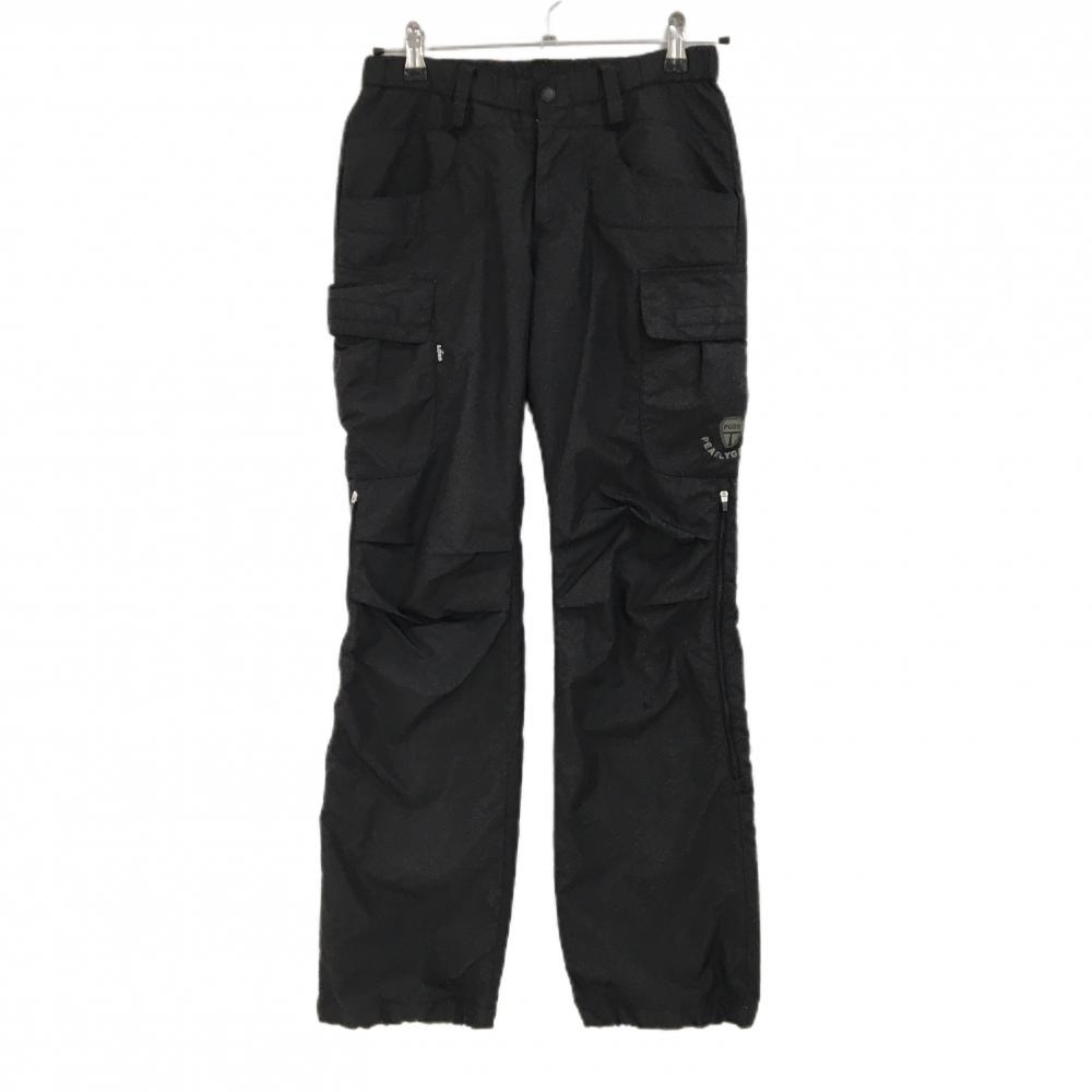 【美品】パーリーゲイツ カーゴパンツ 黒 蓄熱裏地 裏微起毛 ウエストゴム＆ドローコード レディース 0(S) ゴルフウェア PEARLY GATES