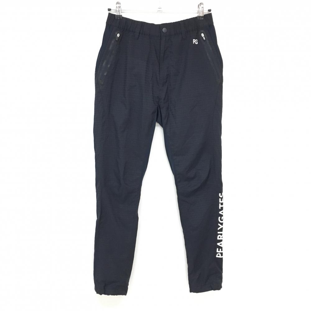 【美品】パーリーゲイツ パンツ ネイビー 総柄地模様 畜熱裏地 ドローコード  レディース 1(M) ゴルフウェア PEARLY GATES