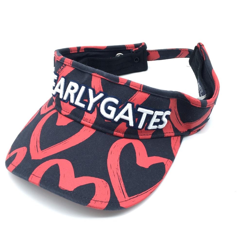 【美品】2021年＊PEARLY GATES パーリーゲイツ サンバイザー ダークネイビー×レッド ハート柄 コットン100％  レディース FR ゴルフウェア